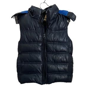 Lily & Dan Kids Sz 4 Puffer Vest Zip Up Removable Hood Fleece Lining Blue